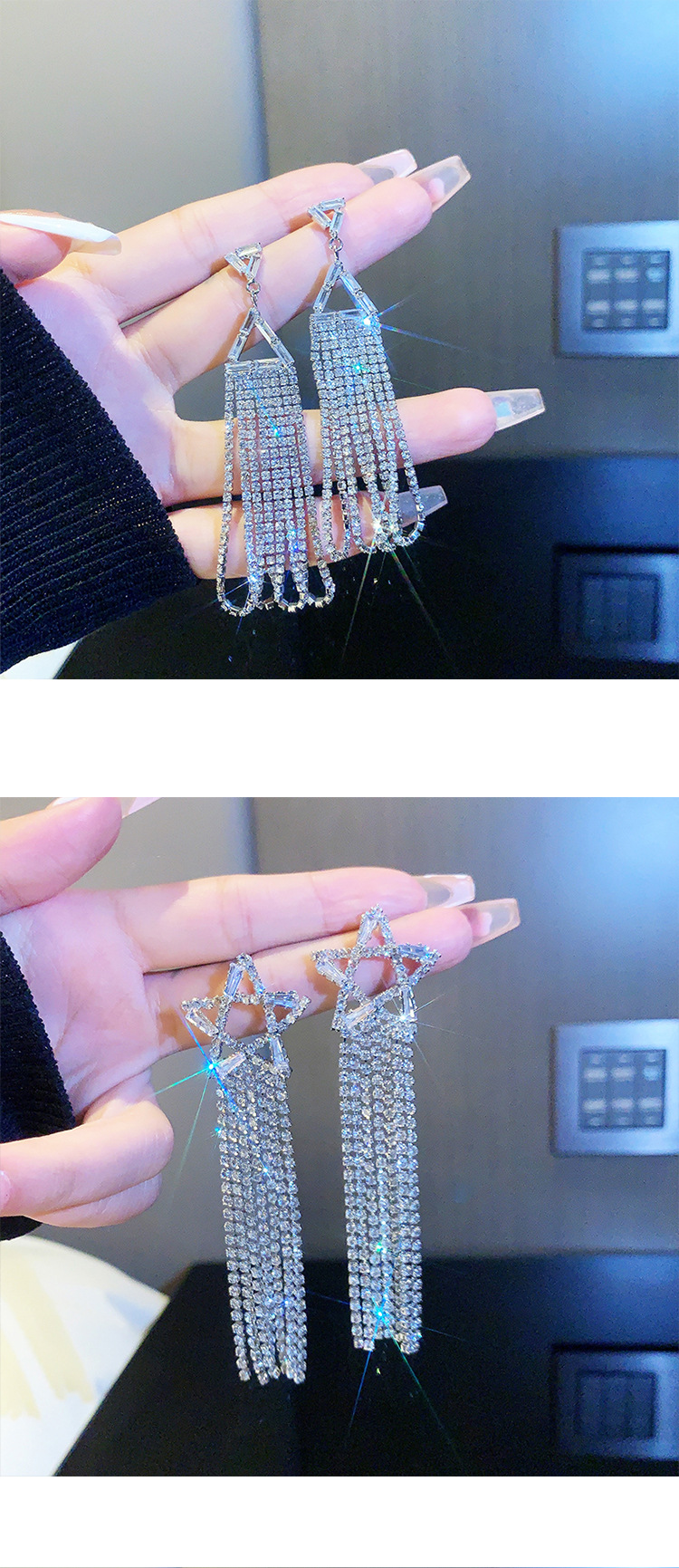 Retro full diamond long tassel earrings for women in Europe and America, exaggerated temperament, earrings, high-end feeling, light luxury earrings_voghion.com