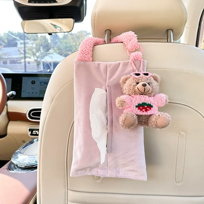 Car tissue box/set Cartoon Bear Car Hanging - dutch-velvet-bear-tissue-box-pink