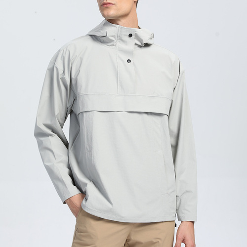Casual outdoor sports jacket for men mountaineering quick-drying waterproof storm coat hooded loose fitness running suit long sleeves