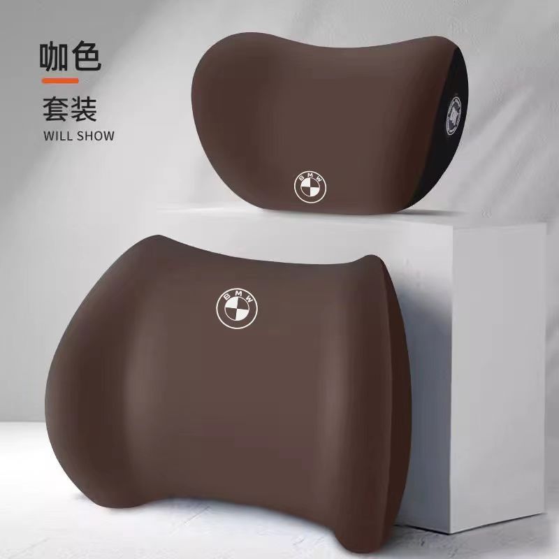 Suitable for Bmw Car Headrest Lumbar Support Memory Foam Lumbar Cushion Neck Pillow Backrest Car Support Neck Protection Comfort