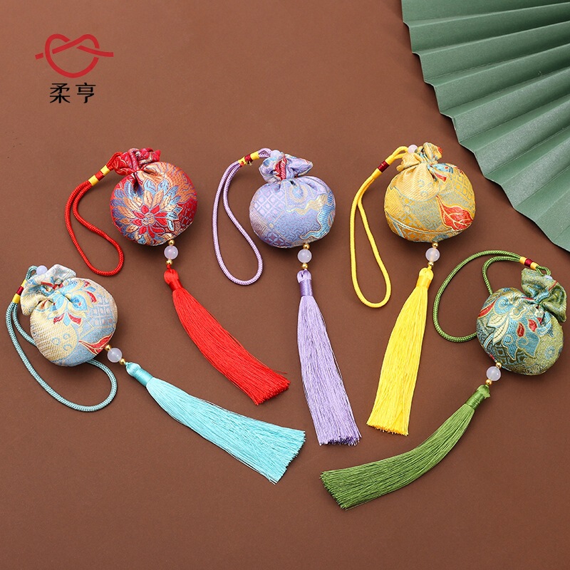 Dragon Boat Festival Song Dynasty Brocade Lucky Bag Sachet Pendant, Traditional Style Mugwort Mosquito-Repellent Tassel Hanging Ornament, Hanfu Personal Decoration