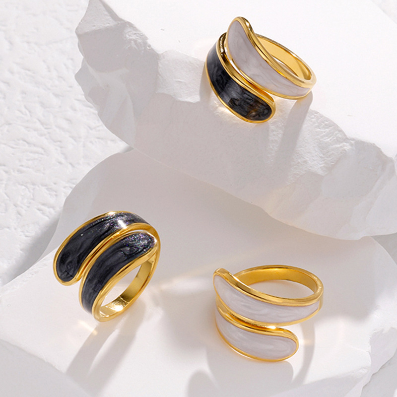 4g Weight 0.03µm-0.05µm Gold Plating Thickness PVD Coated Real Gold Plated Color Block Stainless Steel Fashion Waterproof Non Tarnish Open Ring