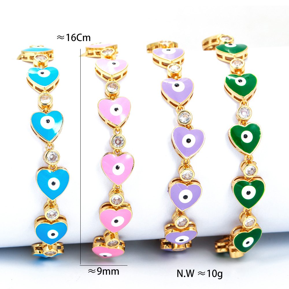 Heart Shape, Eye Pattern Women'S Gender Fashion Heart Shape Eye Copper Bracelets Zircon Copper Bracelets