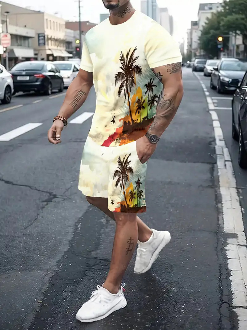 2025 nuevo estilo europeo y americano transfronterizo Amazon tendencia de moda casual camiseta de manga corta pantalones cortos traje ME05 MA04