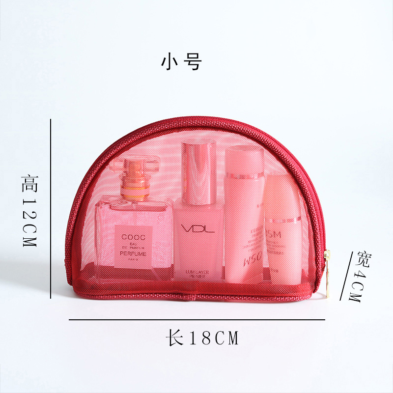 Semicírculo Rojo Negro en stock portátil simple transparente semicírculo Rojo sola red de gran capacidad de almacenamiento bolsa de cosméticos