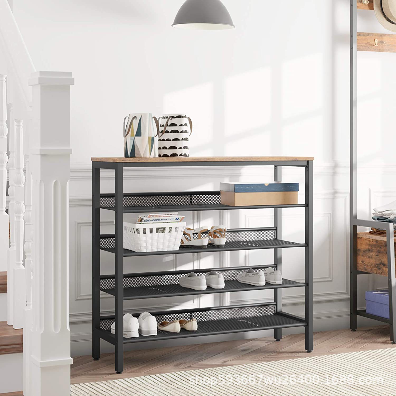 아마존 폭발성 홈 라이트 럭셔리 스타일 조정 간단한 신발 랙 금속 프레임 신발 캐비닛 골동품 컬러 컨트리 스타일