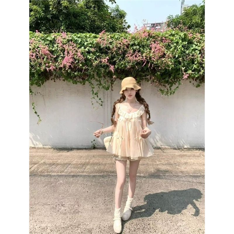 夏季甜美精致感宽松减龄背心连衣裙新款设计感打底蕾丝半身裙套装|undefined