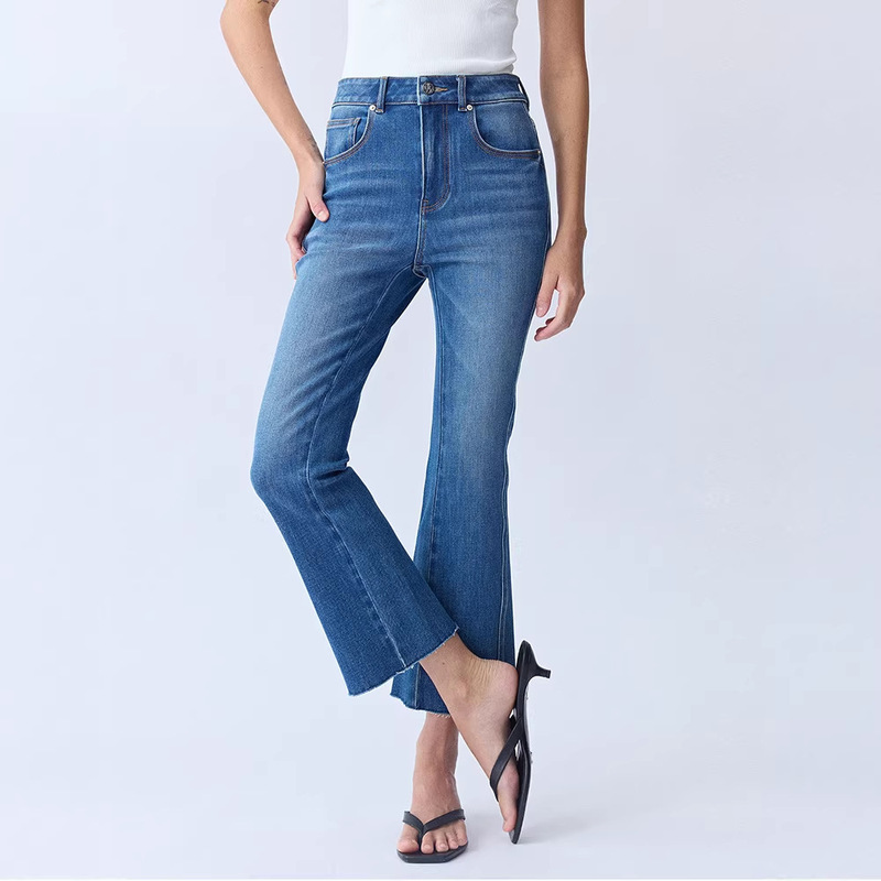 Th~Row Highly Recommended Signature Pants, Lightweight 9/10 Length, Slightly Flared, Suitable for All Seasons, with Front Side Seam and Triple Stitching_Raw Hem Jeans