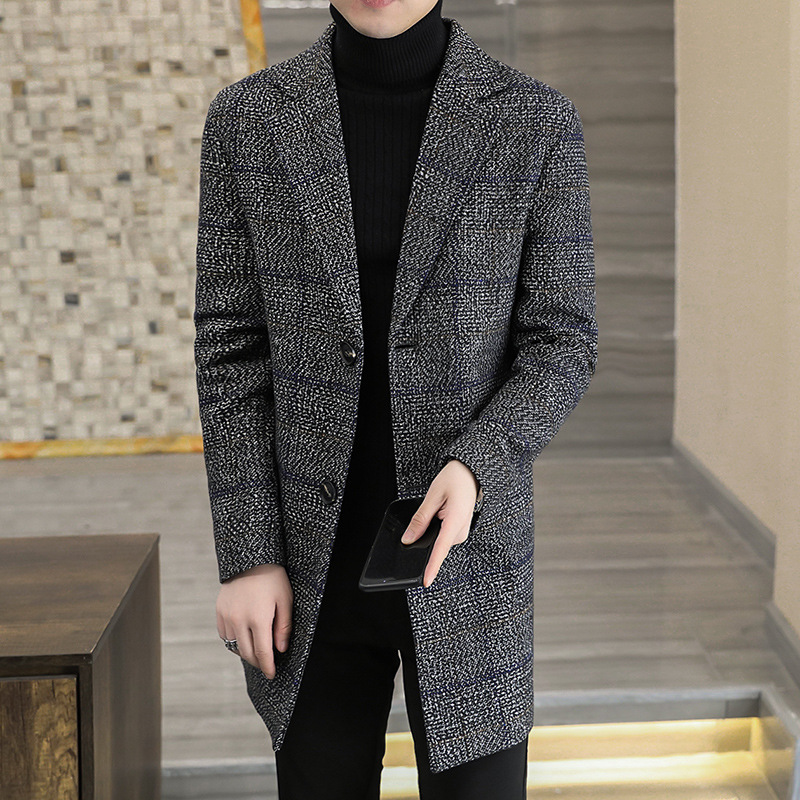 2024 nuevos hombres de la capa de lana a cuadros gabardina larga abrigo de invierno cálido hombres en stock de una sola pieza de entrega