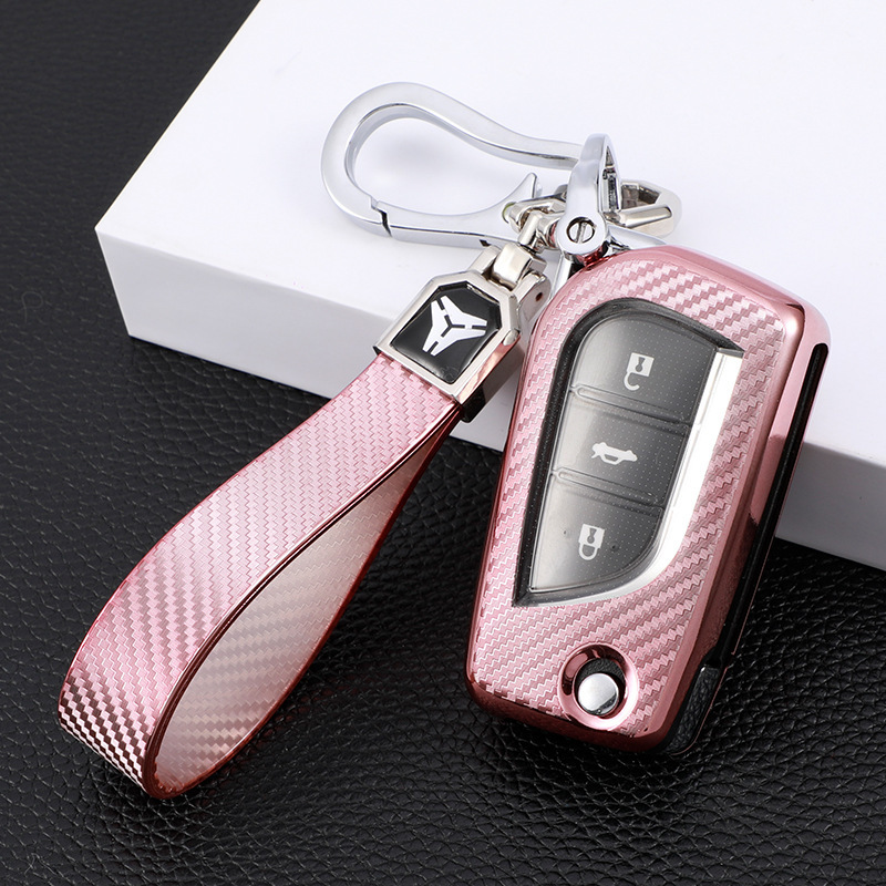 핑크 + 탄소 섬유 패턴 키 체인