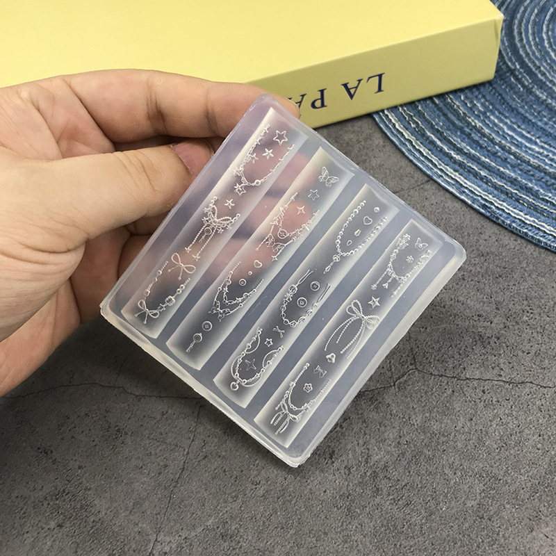 跨境批发蝴蝶结硅胶美甲模具立体链条串珠浮雕花纹穿戴甲装饰工具|undefined