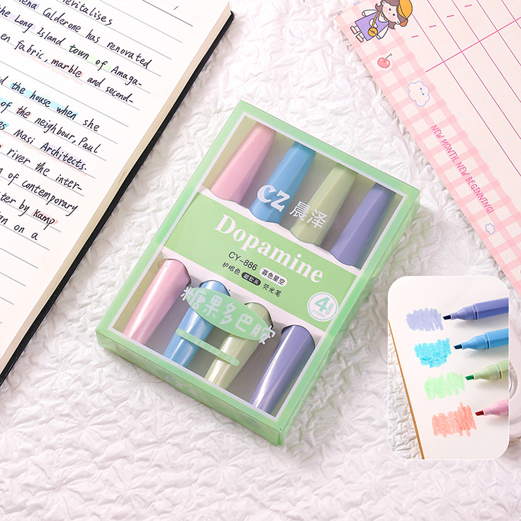 Resaltador de dopamina de color caramelo, resaltador de lápiz labial creativo, marcador de aula para estudiantes, bolígrafo de mano de color al por mayor