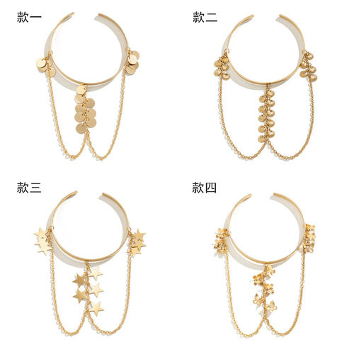 European and American cross-border jewelry Punk beach metal open hand jewelry Temperament chain shell tassel butterfly arm bracelet