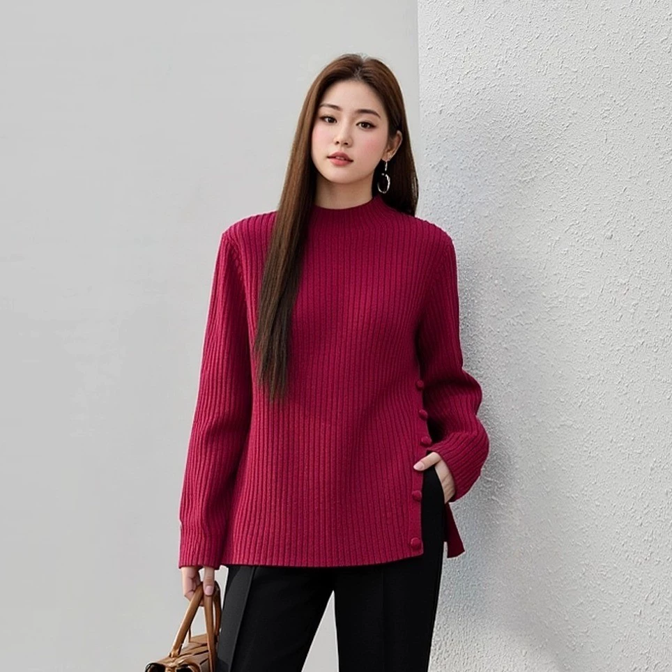 Fashionable body-friendly sweater, plus size, oversize, high collar