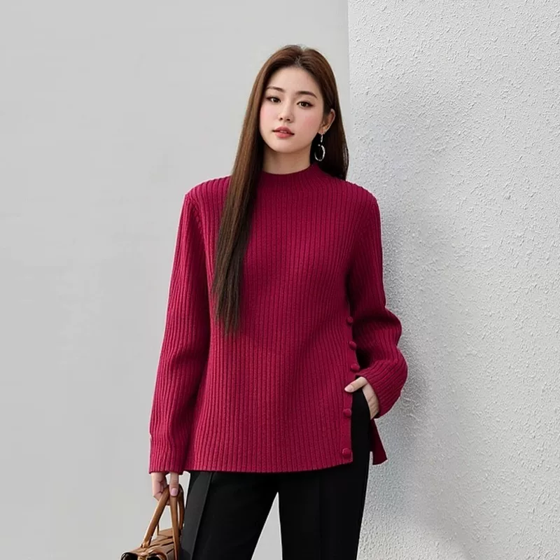 Fashionable body-friendly sweater, plus size, oversize, high collar