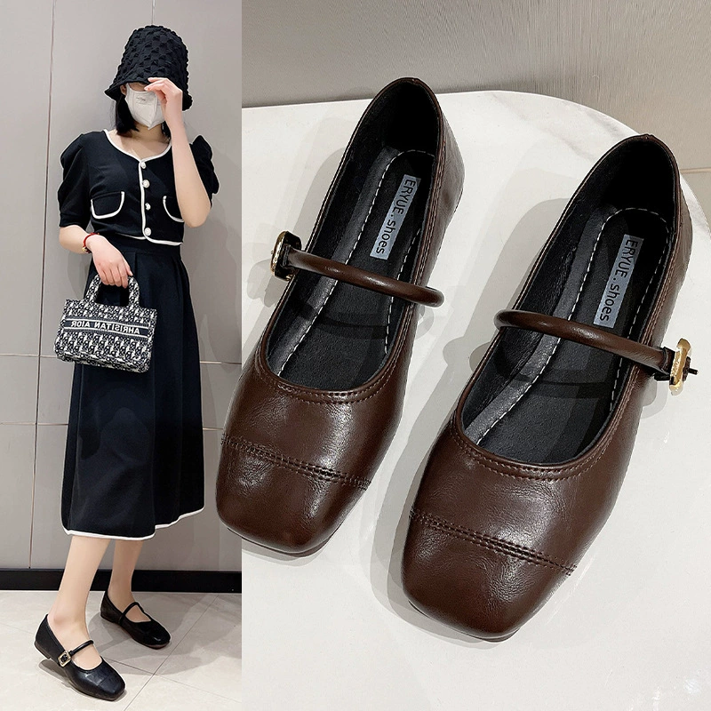 Французская ретро квадратная голова, мягкая кожа, дикая красивая обувь Мэри Джейн