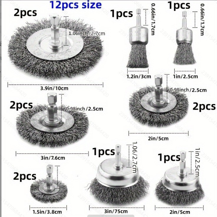 Cross-Border Hexagonal Rod Wire Brush Cleaning Drill Bit Wire Brush Set Hexagonal Handle Wire Wheel Brush Rust Removal and Polishing Multi-Function