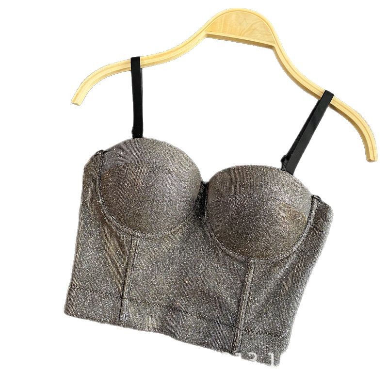 Disco sexy flash cintura alta tubo superior camisola estilo occidental corto superior taza llena Fishbone sujetador moda
