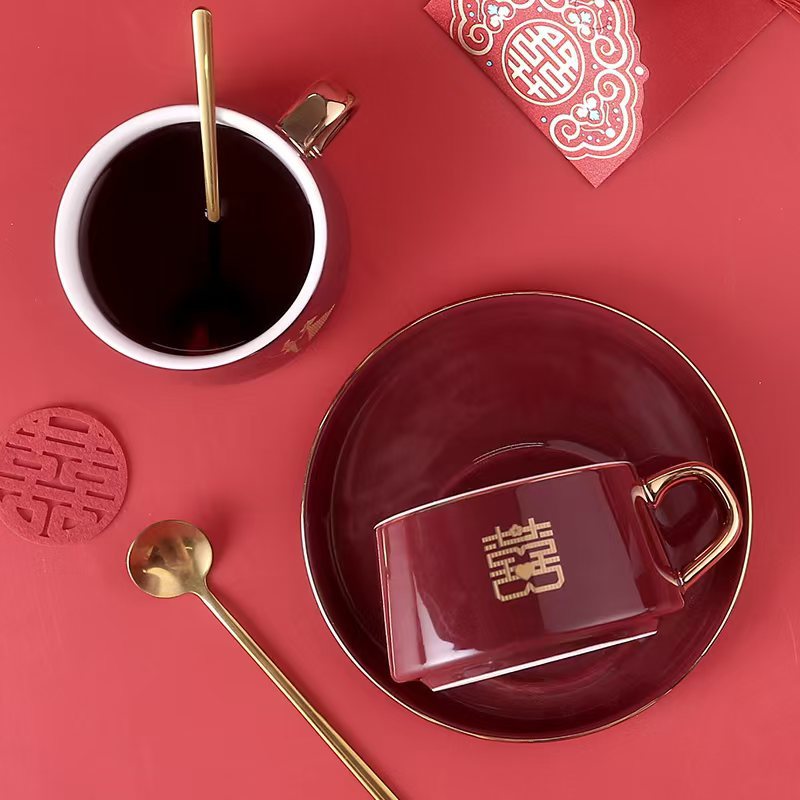 Taza de café y platillo Taza de cerámica taza de pareja taza regalo de boda para novia regalo de boda traje