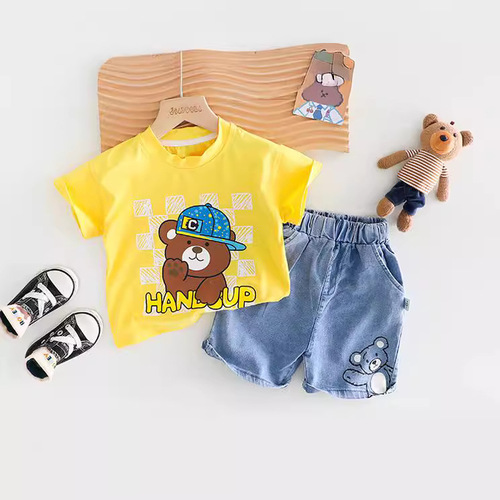 Set of two summer outfits for boys, stylish thin jeans for toddlers, fashionable new summer clothes for kids, boys' summer suits, 2888.