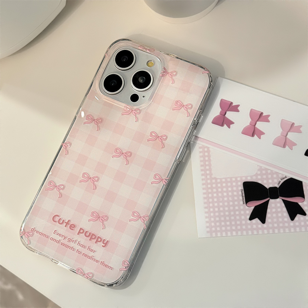 Protective Phone Case With Pink Grid Design For Iphone Models_voghion.com