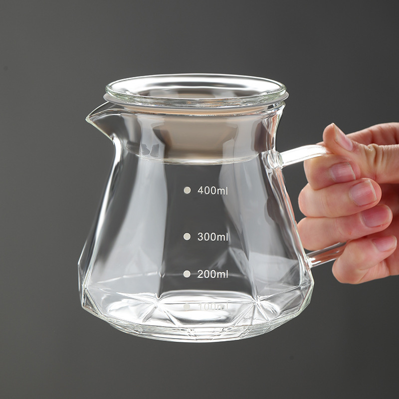 Cafetera de vidrio resistente al calor, cafetera de diamante octogonal, cafetera compartida, taza de filtro de goteo, conjunto de cafetera de lavado a mano