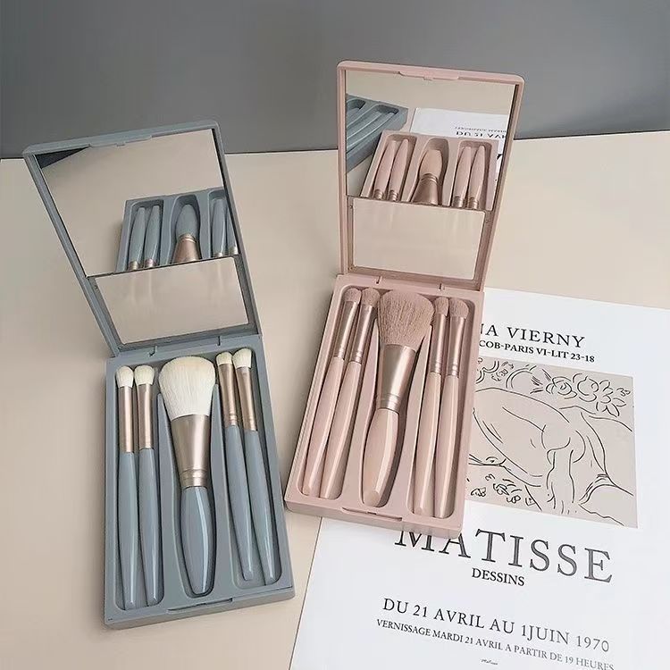 源头厂家新款5支带镜化妆刷便携盒装全套化妆刷化妆用品化妆刷