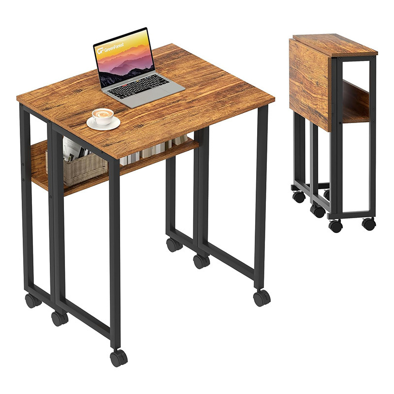 Folding Computer Desk, Small Rolling Desk with Storage Rack, Foldable Computer Desk with Wheels, Easy to Assemble for Small Spaces Folding Computer Desk, Small Rolling Desk with Storage Rack, Foldable Computer Desk with Wheels, Easy to Assemble for Small Spaces