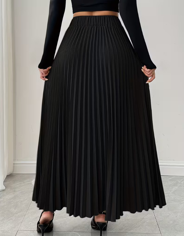 Vêtements pour femmes - Nouvelle jupe midi plissée polyvalente - Taille haute - Coupe trapèze_voghion.com