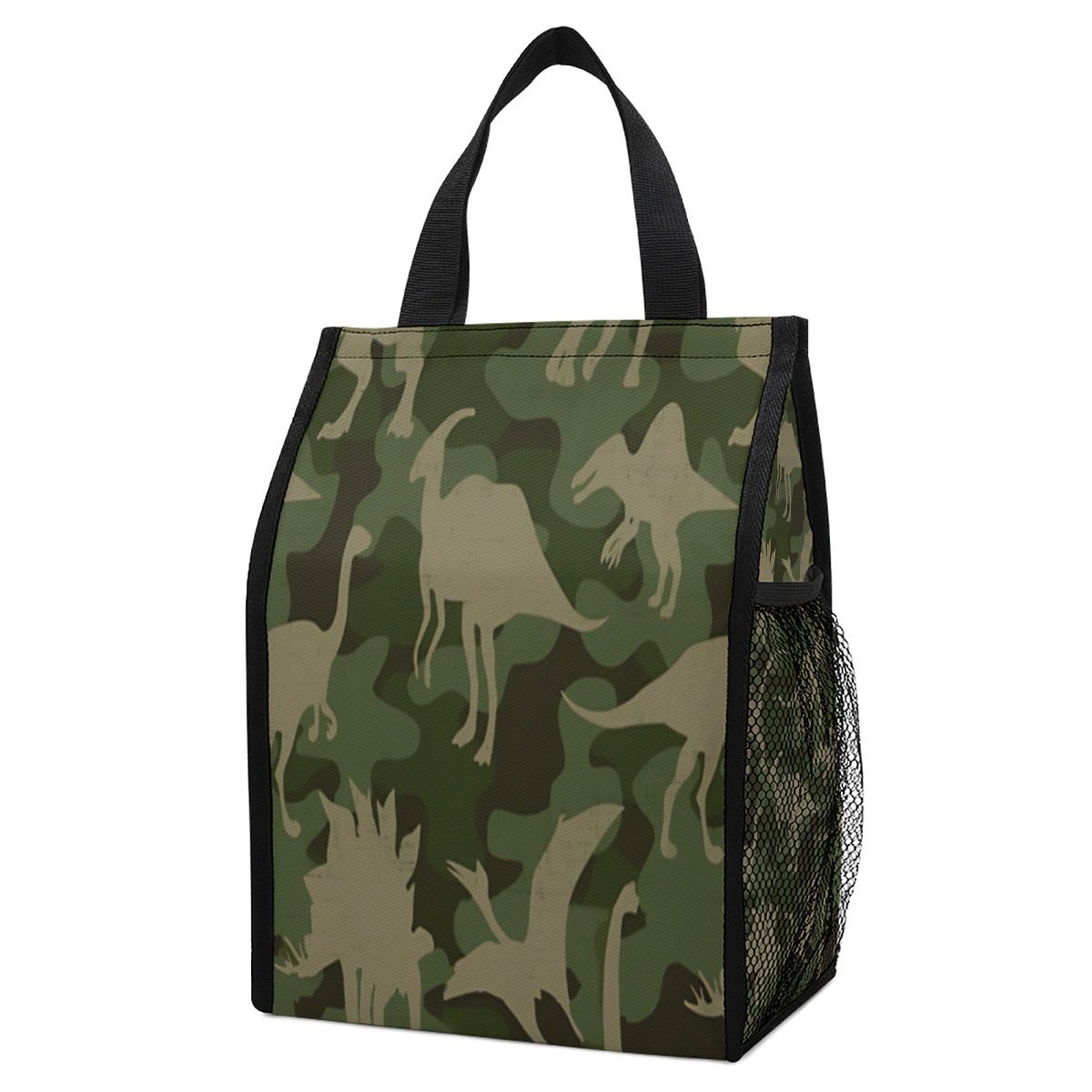 恐龙迷彩图案手提午餐袋午餐包餐包，容量大重量轻代餐首选
