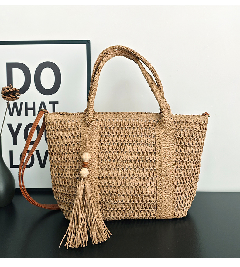 Mujeres Papel Color Sólido Vacaciones Tejido Hilo De Coser Cuadrado Cremallera Bolsa De Paja display picture 5