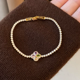 超闪锆石花朵卡扣手链轻奢高级感时尚简约手环设计感小众精致手饰