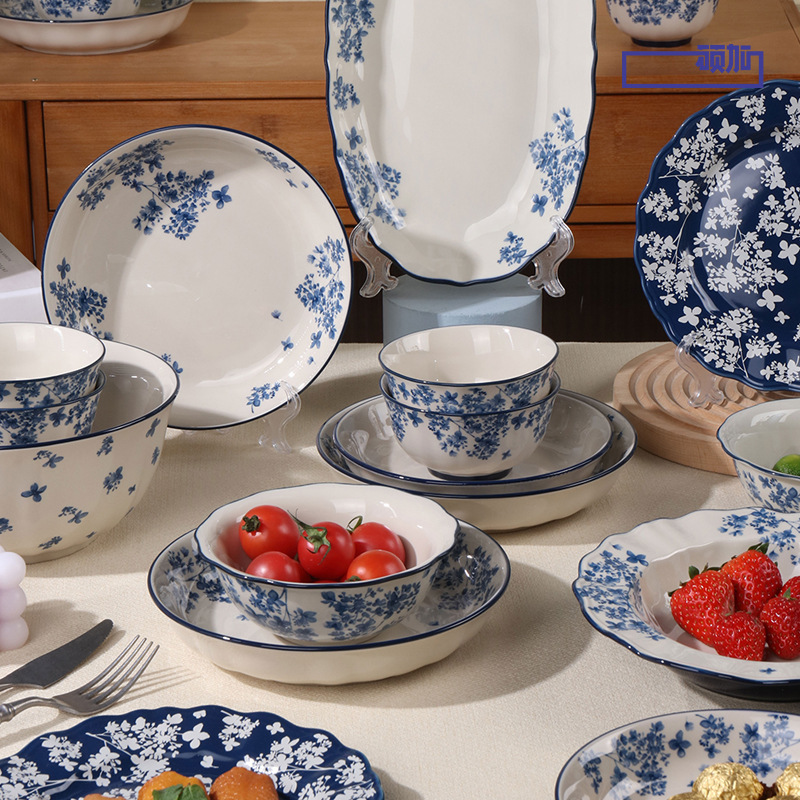 Shunxiang [Kalan] Ceramic Bowl British Vintage Dishes suit Household Tableware Plate Glazed Soup Bowl Rice Plate