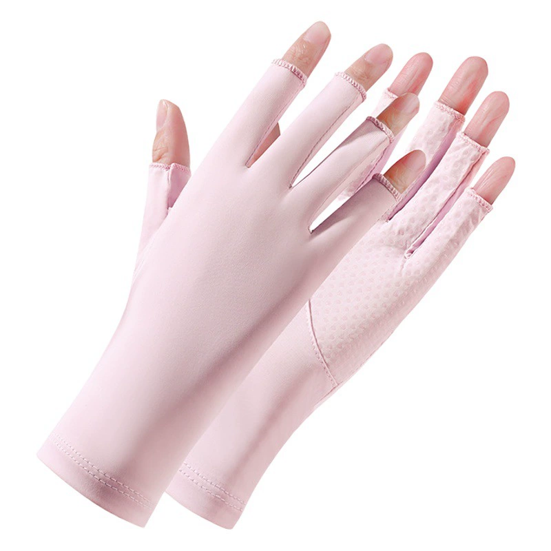 Солнцезащитные УФ летние женские ледяные шелковые дышащие перчатки на половину пальцев тонкие маникюрные салонные маникюрные перчатки против выпечки черные