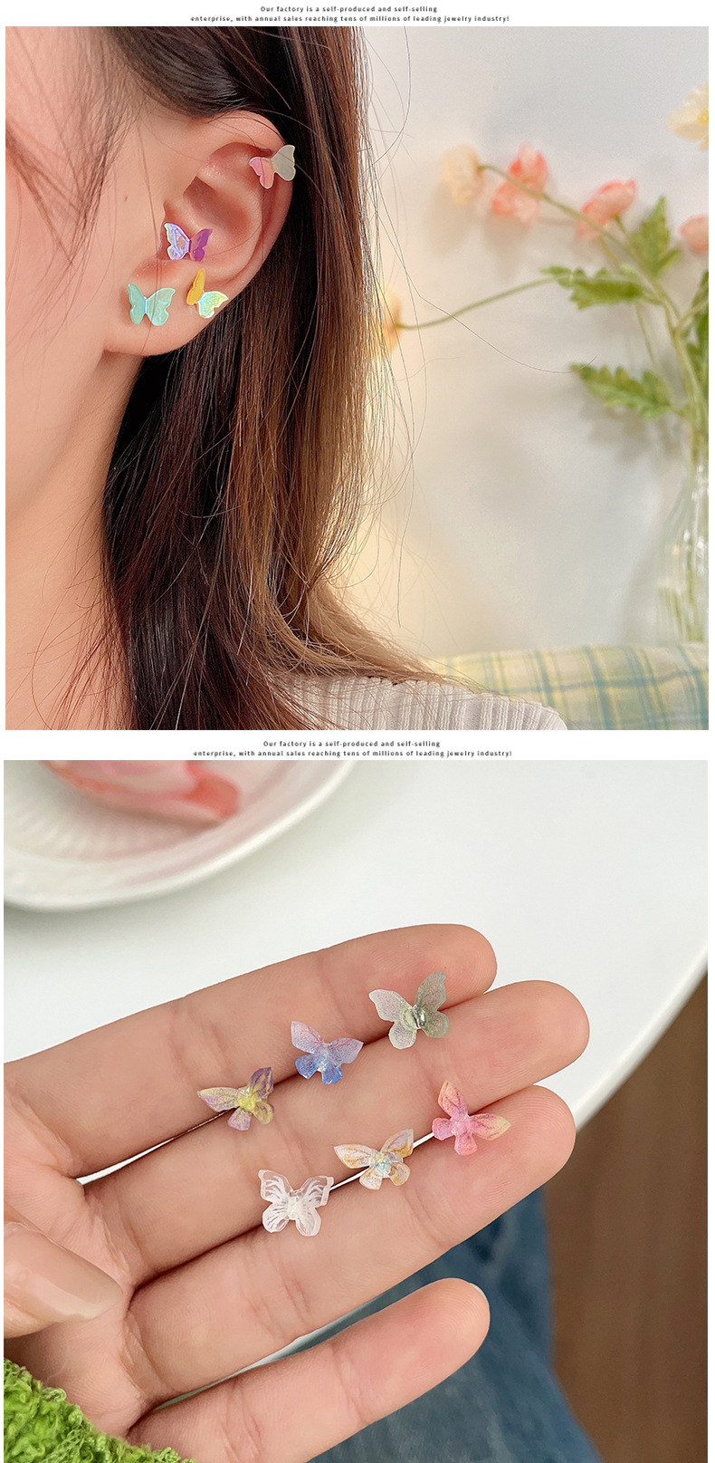 12g Weight Ear Studs Classification 8 Pieces Quantity 8 Pieces Sweet Flower Butterfly Epoxy Plastic Ear Studs