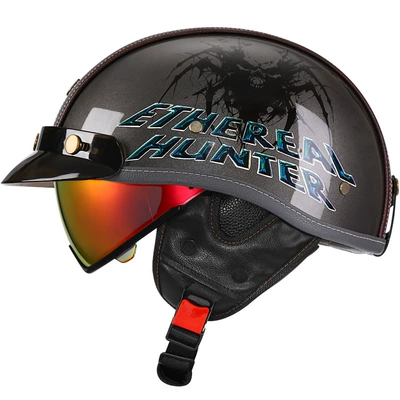 Motosiklet kaskı (dəbilqə) – Electric Motorcycle Helmet Japanese Scoop Helmet - bright-gray-devil-hunter-aurora-red-mirror-m