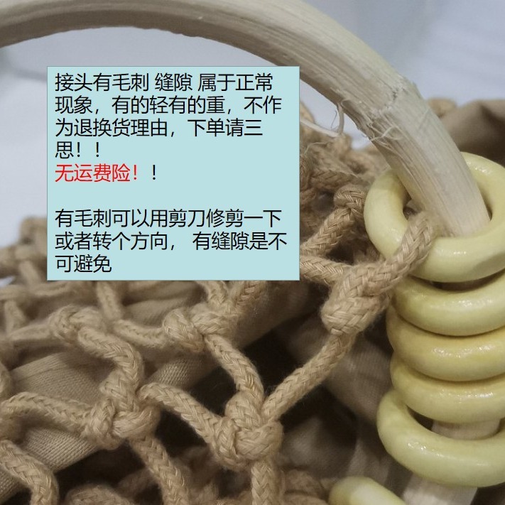 (Con bolsa interior) bolso de paja cordón hecho a mano pequeña bolsa de playa de bolso de las mujeres bolso mango de madera