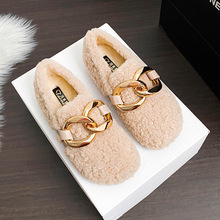 豆豆鞋女秋冬加绒羊羔毛棉鞋平底毛毛鞋大码女鞋40-43秋冬季棉鞋