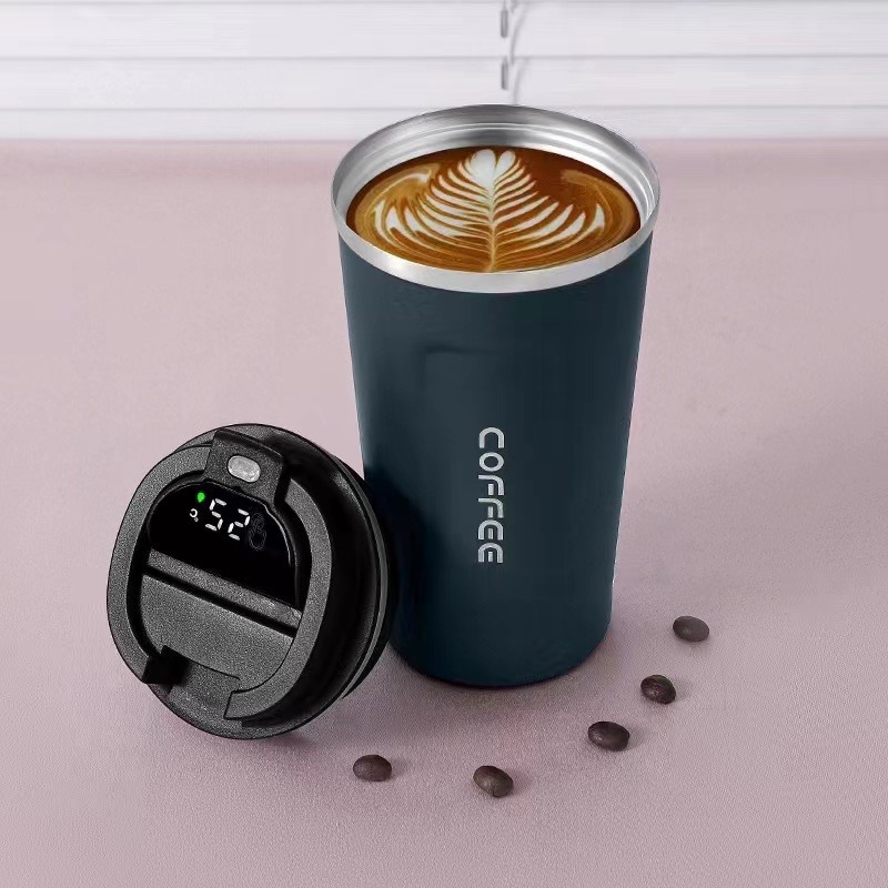 Taza de café inteligente de temperatura 304 taza de acero inoxidable portátil de cuerda de transporte de automóviles de oficina para hombres y mujeres con logotipo de impresión