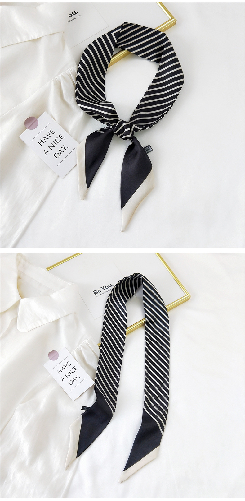 30g Weight Silk Scarf Classification Travel Occasion Unisex Gender Sweet Style Khaki, Grey, Pink, Purple, Red, Green, Blue, Black Color Fashion Streamer Printing Bow Silk Scarf Wholesale 5