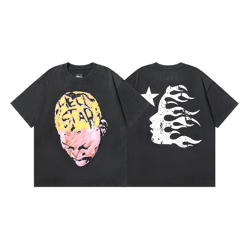 クロスボーダー Hellstar Tシャツ 2025年夏 欧米トレンドブランド レタープリント ゆったり半袖Tシャツ 男女兼用|undefined