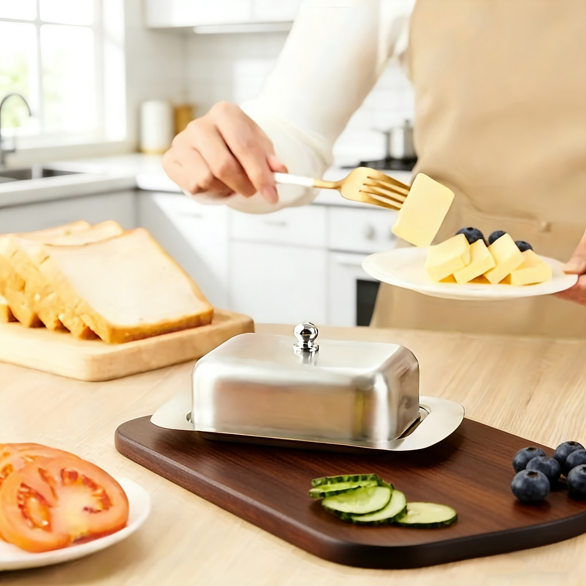 Nueva caja de mantequilla de acero inoxidable caja de queso de estilo europeo caja de mantequilla espesa caja de pan caja de pasteles