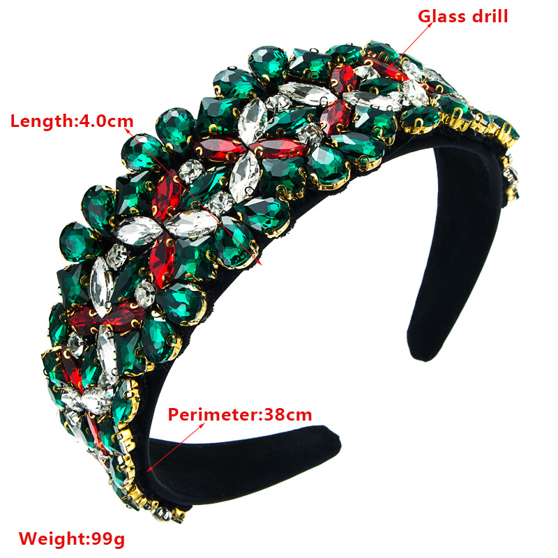 Baroque Retro Wide-brim Stained Glass Drill Christmas Headband display picture 1