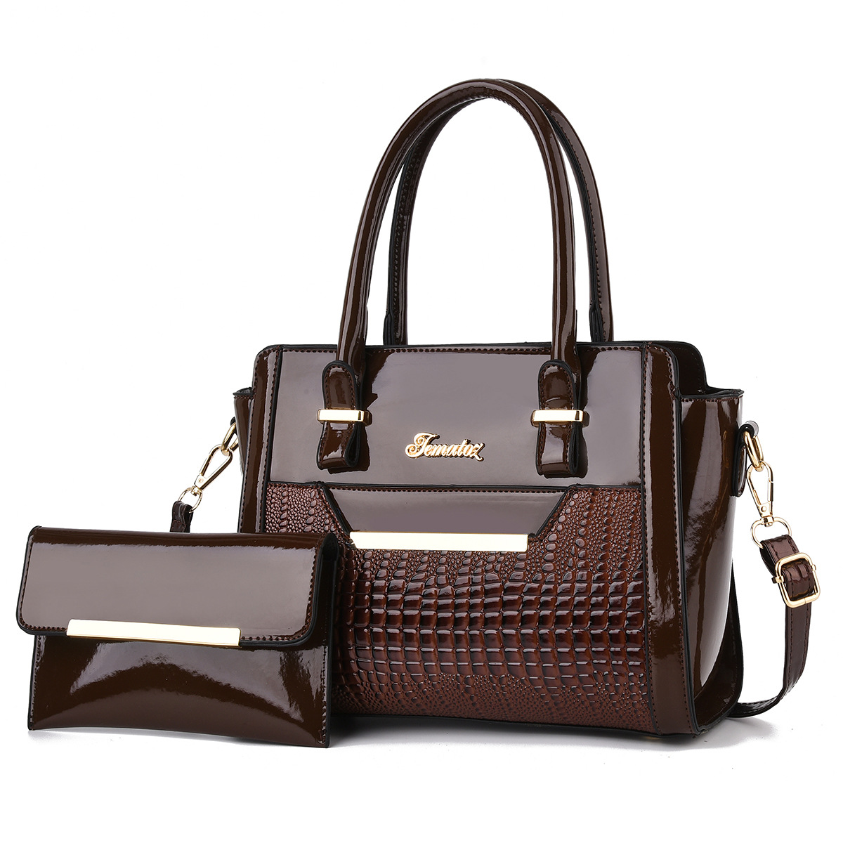 Cross-border foreign trade Women's bag manufacturers one-piece delivery popular classic crocodile pattern bright leather women's bag new handbag