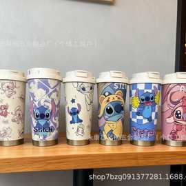 爆款史迪仔卡皮巴拉铃兰保温杯卡通便携不锈钢杯子学生可爱男女咖