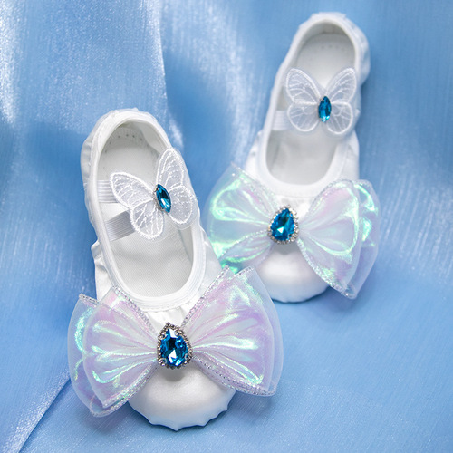 White children's dance shoes, soft-soled practice cat claw shoes, elegant ballet kindergarten performance dance shoes