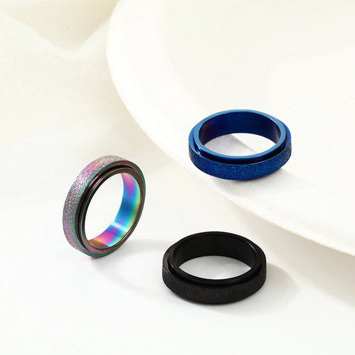 European and American titanium steel frosted ring jewelry for women, simple rotatable decompression color ring, men's stainless steel hand jewelry