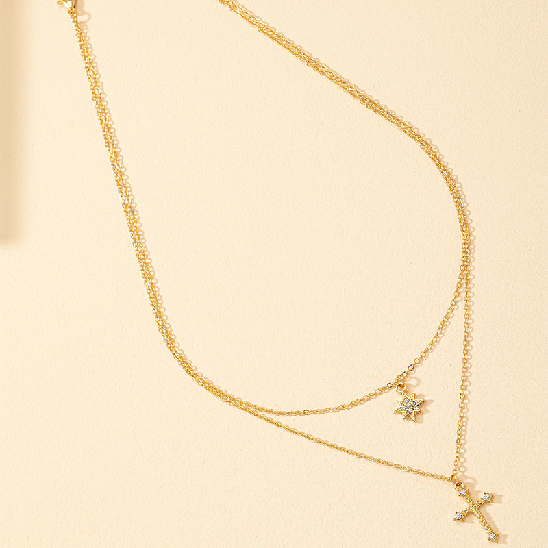 1 Piece Fashion Cross Star Alloy Inlay Artificial Diamond Womenu0027S Layered Necklaces