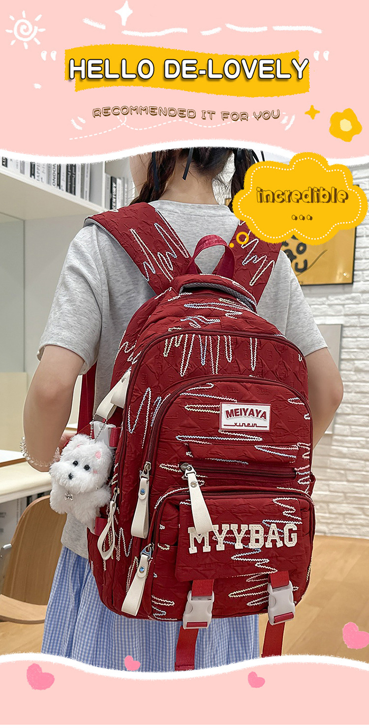 School Backpack Set For Girls Large Capacity College Bag_voghion.com