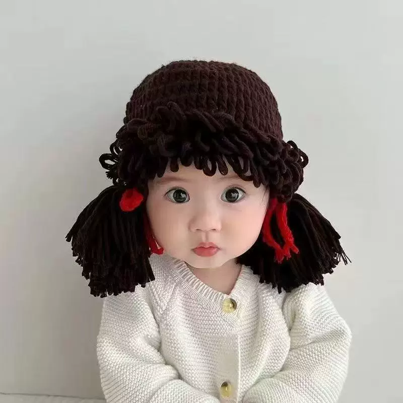 Малышка милая теплая детская парик шерстяная шапка